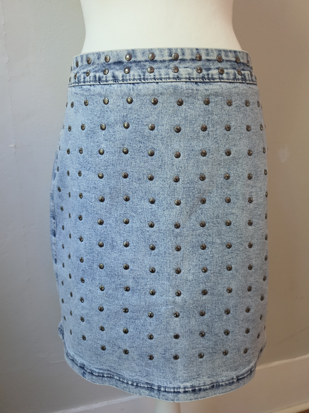 Studded Light Blue Denim Mini Skirt - Women - Picture 5 of 14